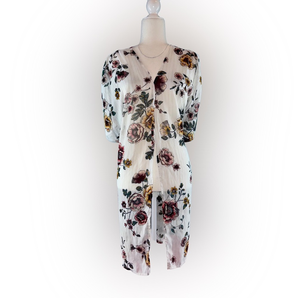 Maurices Floral Fall Colors Long Flow Open Lightweight Sheer Cardigan Size 2/3X